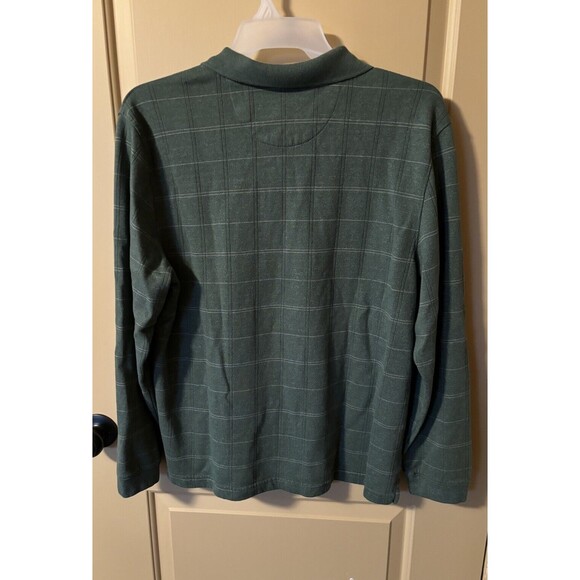 Men Van Heusen Green Striped L/S classic Fit Polo collared Shirt Size XL Preown - Picture 4 of 4